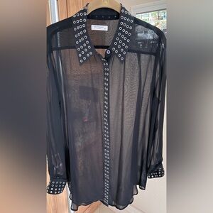 Equipment Femme Black Sheer Button-Up Blouse